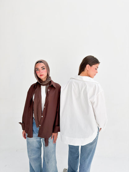 Oversized Poplin Shirt - Brown