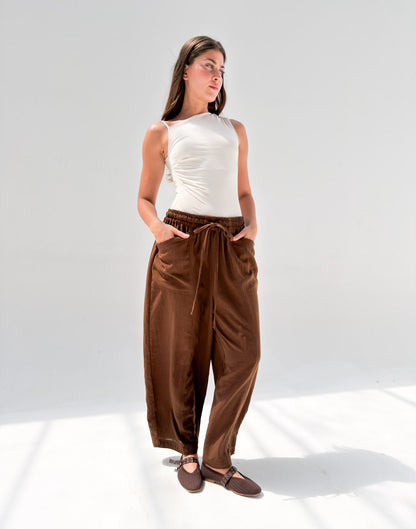 Balloon Linen Pants - Brown