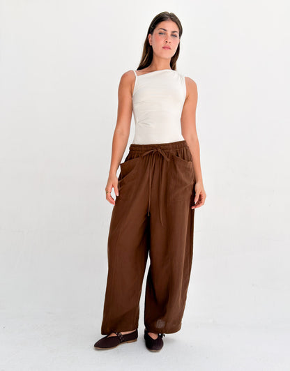 Balloon Linen Pants - Brown