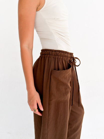 Balloon Linen Pants - Brown