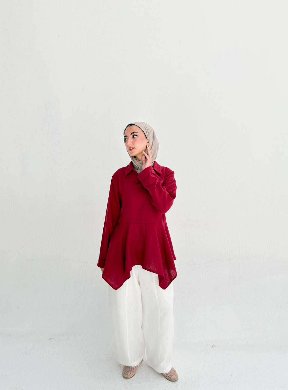 Ruffels Linen Blouse - Red