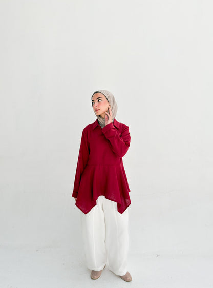 Ruffels Linen Blouse - Red