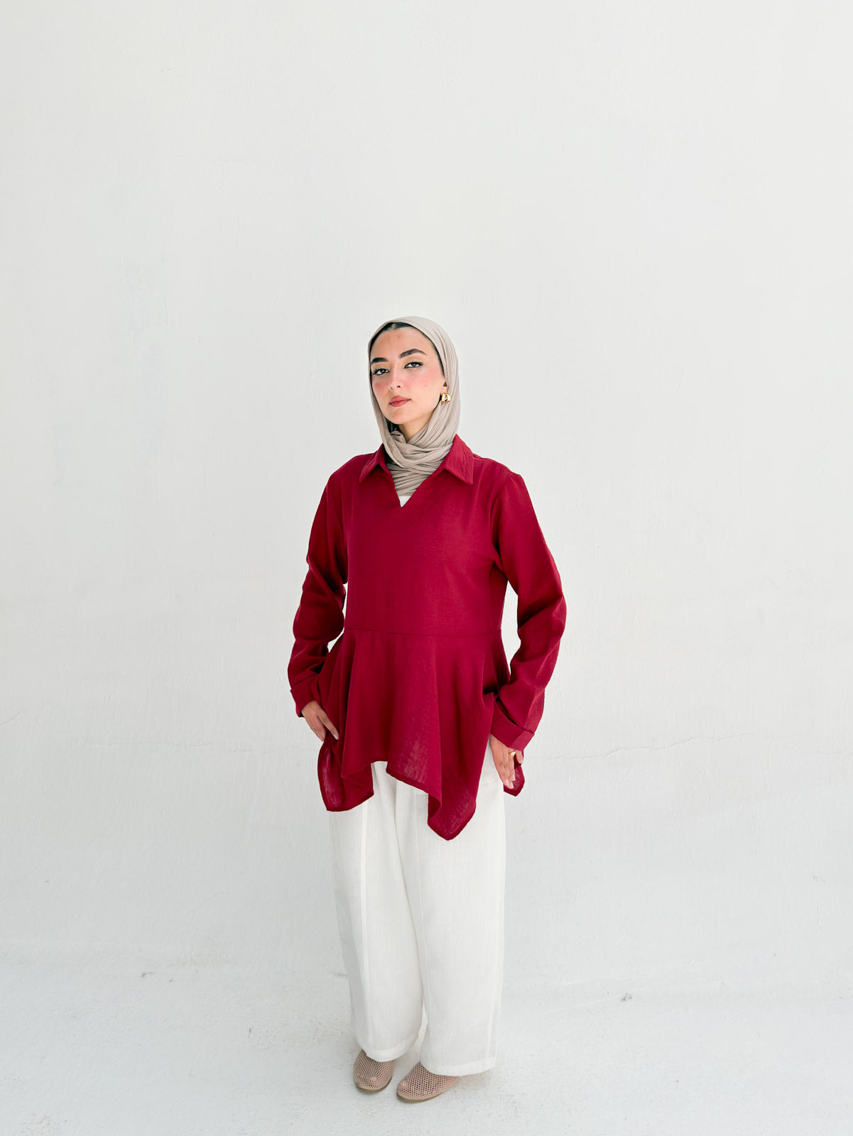 Ruffels Linen Blouse - Red