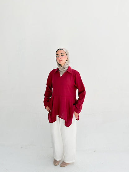 Ruffels Linen Blouse - Red