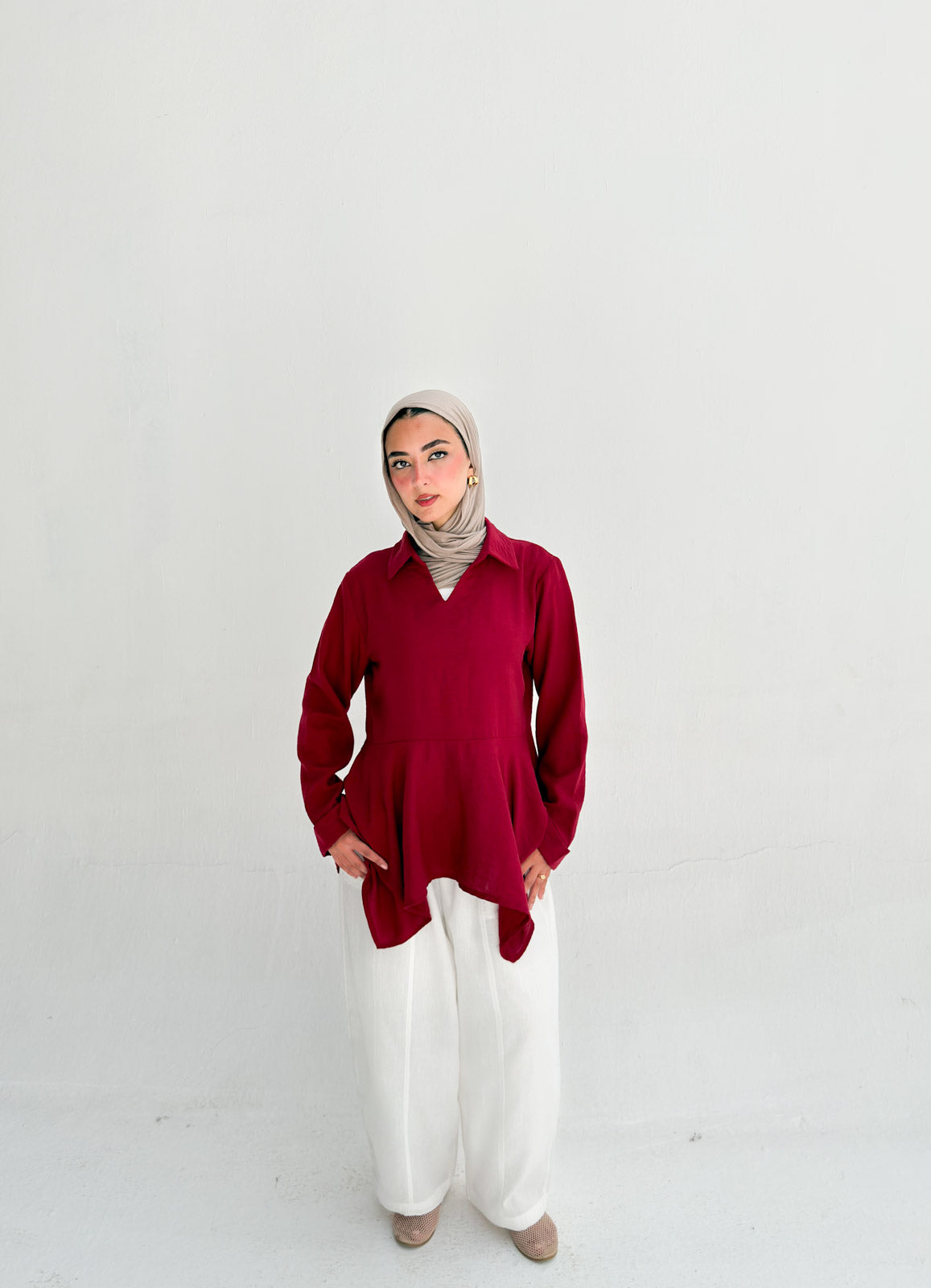 Ruffels Linen Blouse - Red