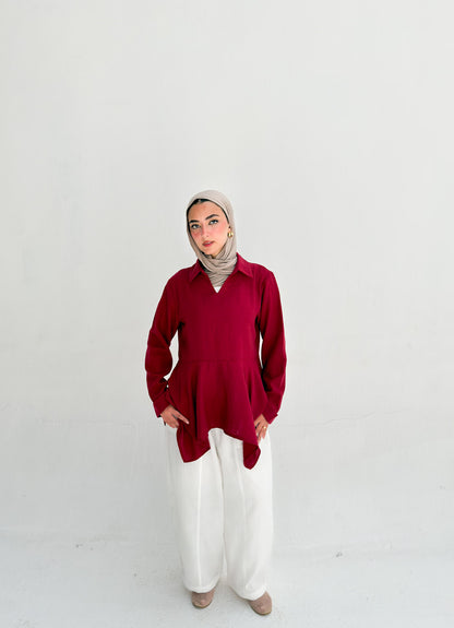 Ruffels Linen Blouse - Red