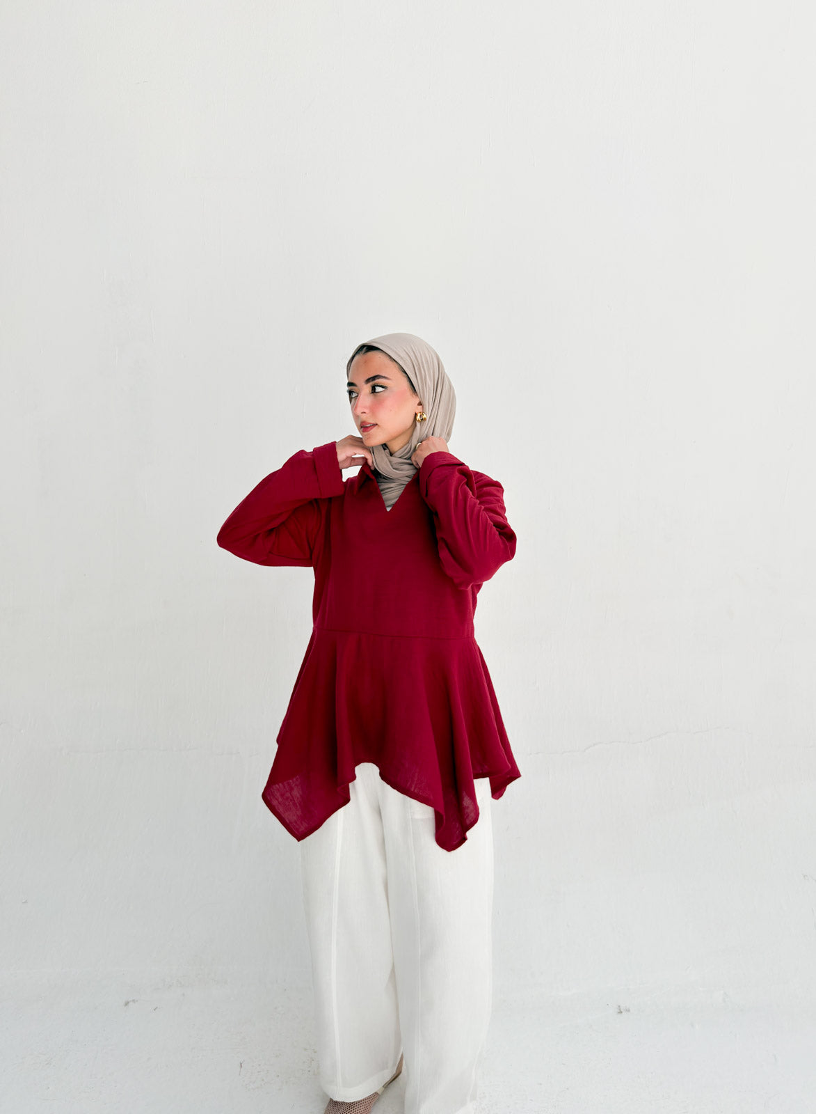 Ruffels Linen Blouse - Red