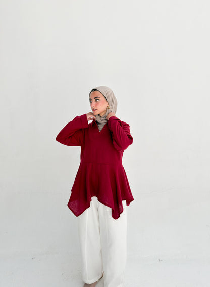 Ruffels Linen Blouse - Red
