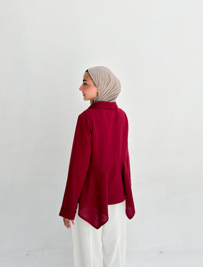Ruffels Linen Blouse - Red