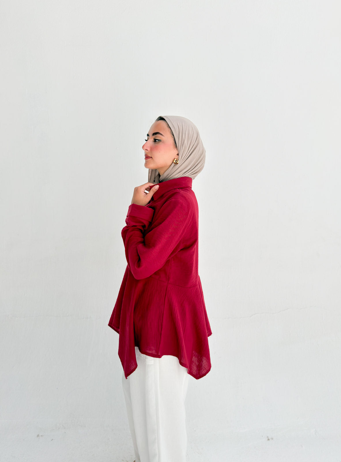 Ruffels Linen Blouse - Red