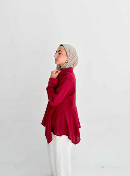 Ruffels Linen Blouse - Red