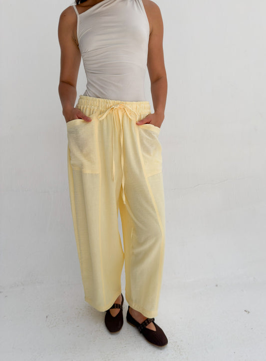 Balloon Linen Pants - Yellow