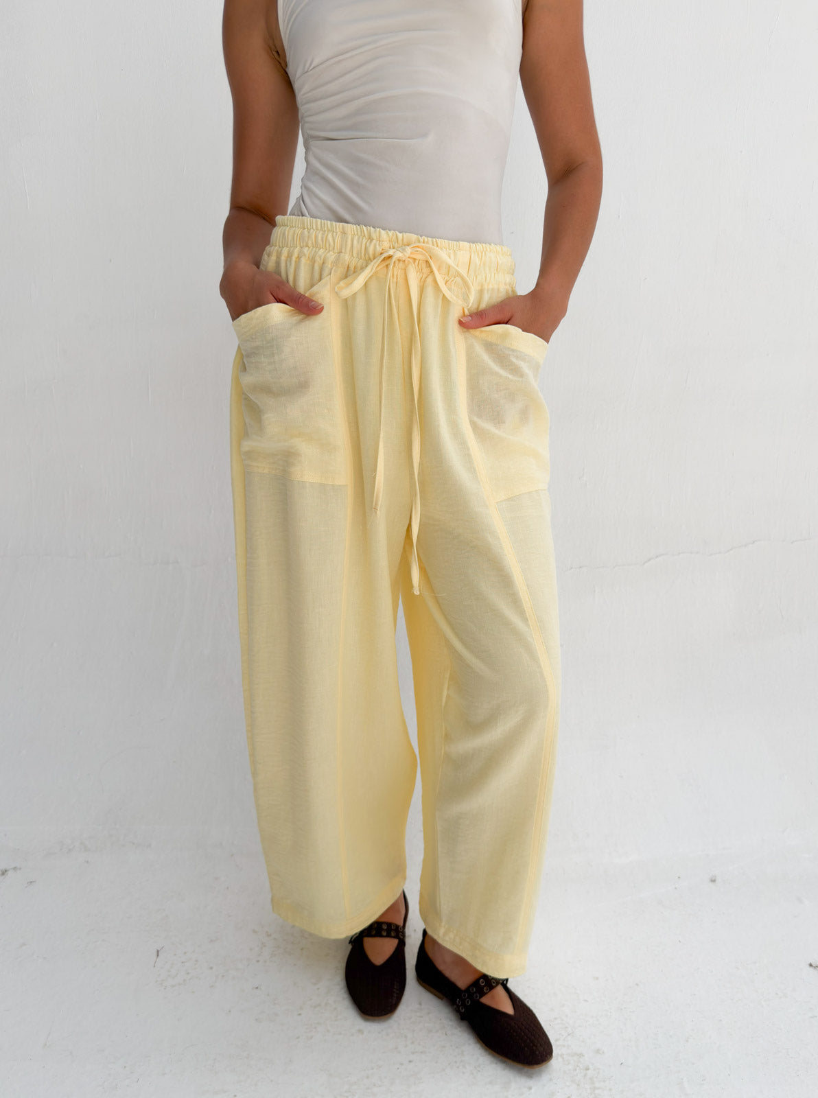 Balloon Linen Pants - Yellow