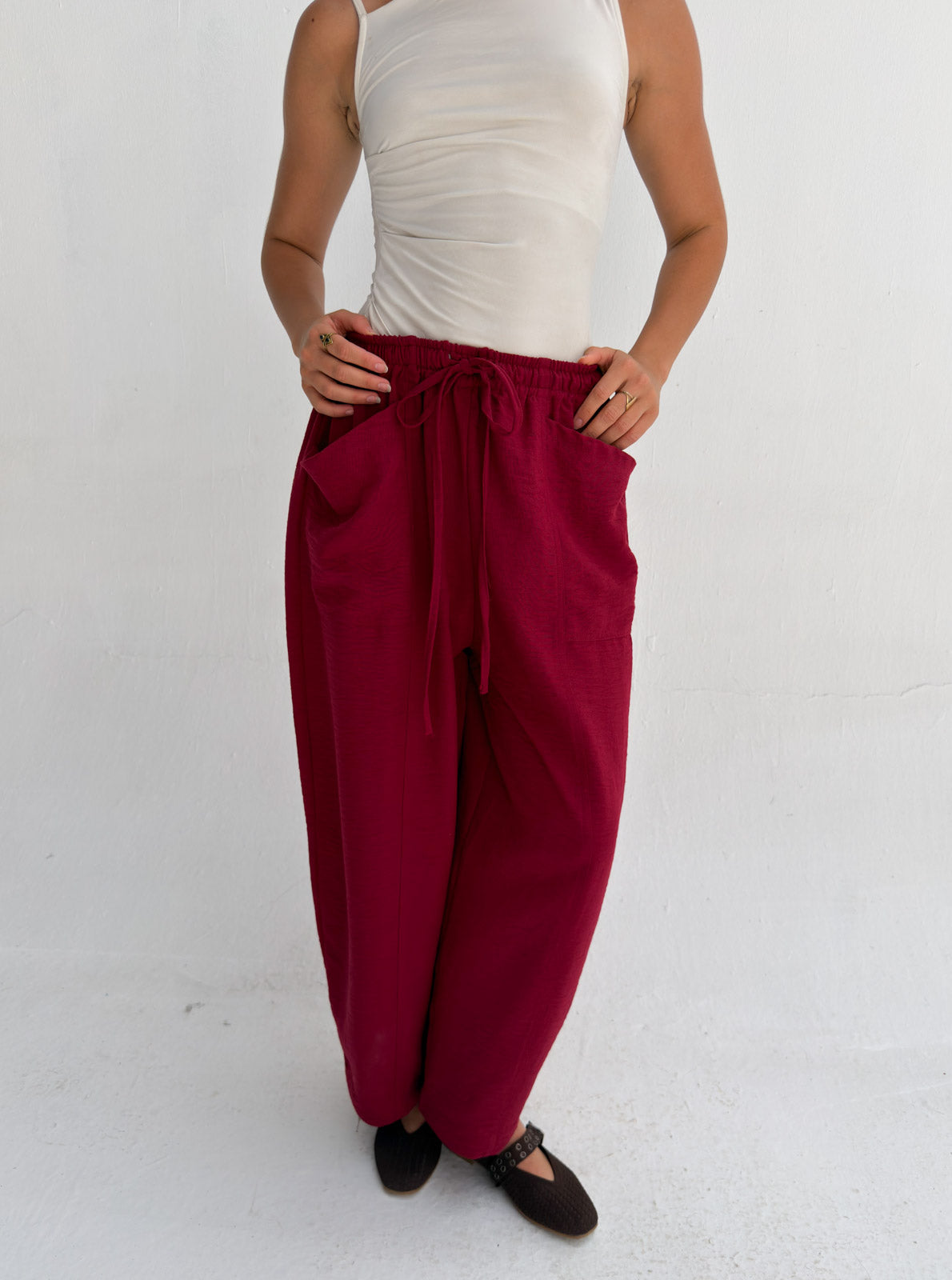 Balloon Linen Pants - Red