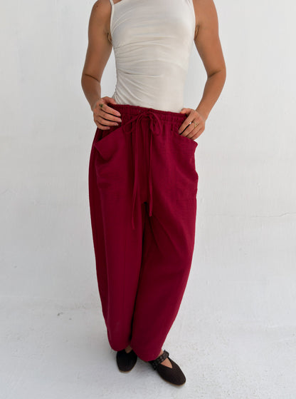Balloon Linen Pants - Red