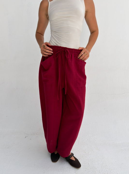 Balloon Linen Pants - Red