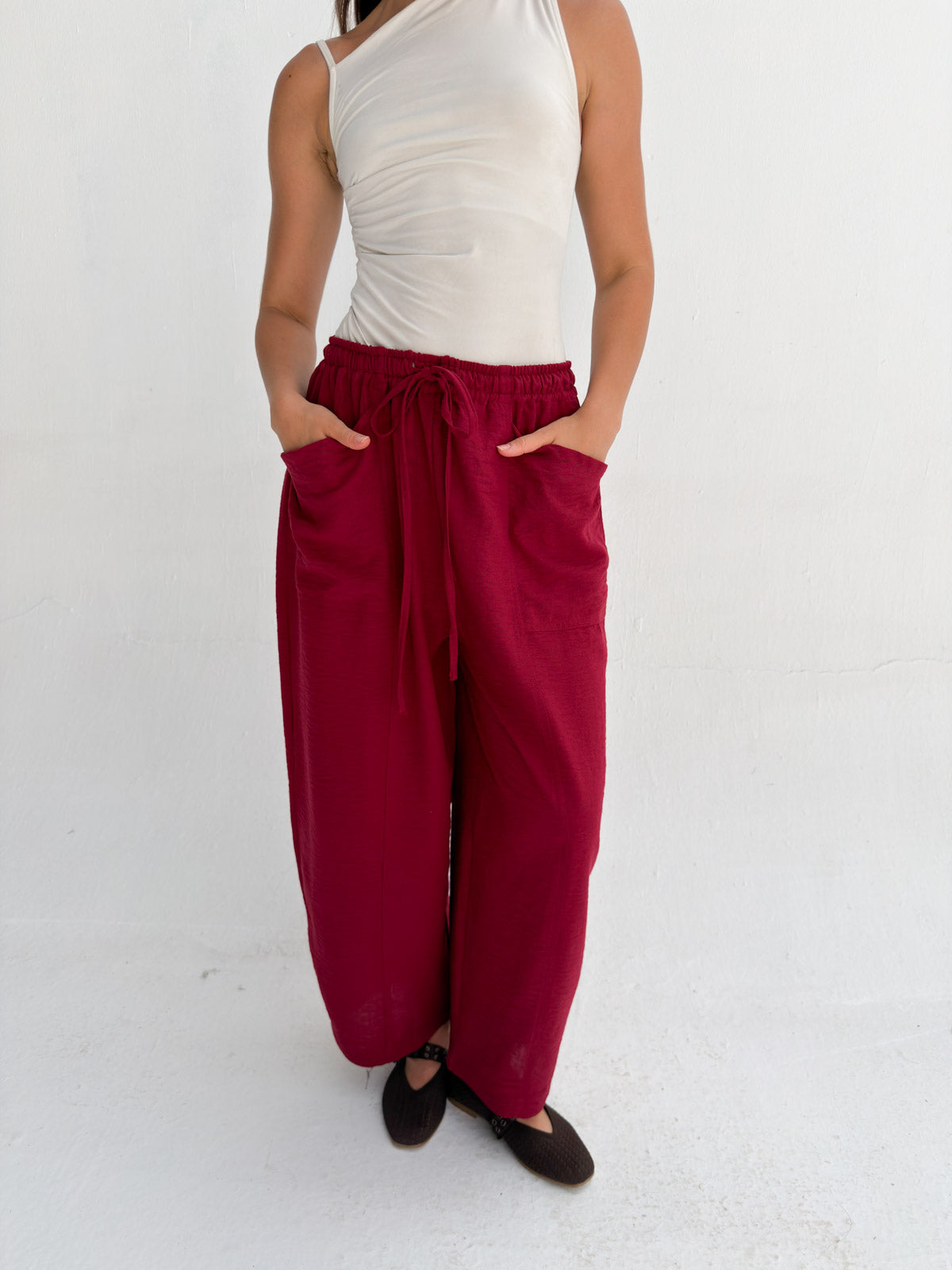 Balloon Linen Pants - Red