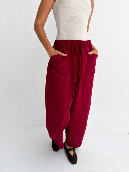 Balloon Linen Pants - Red