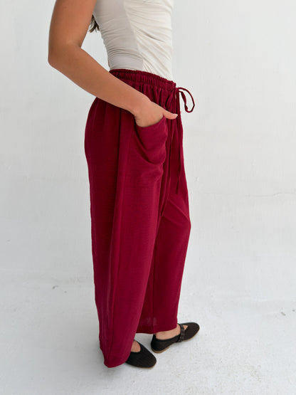 Balloon Linen Pants - Red