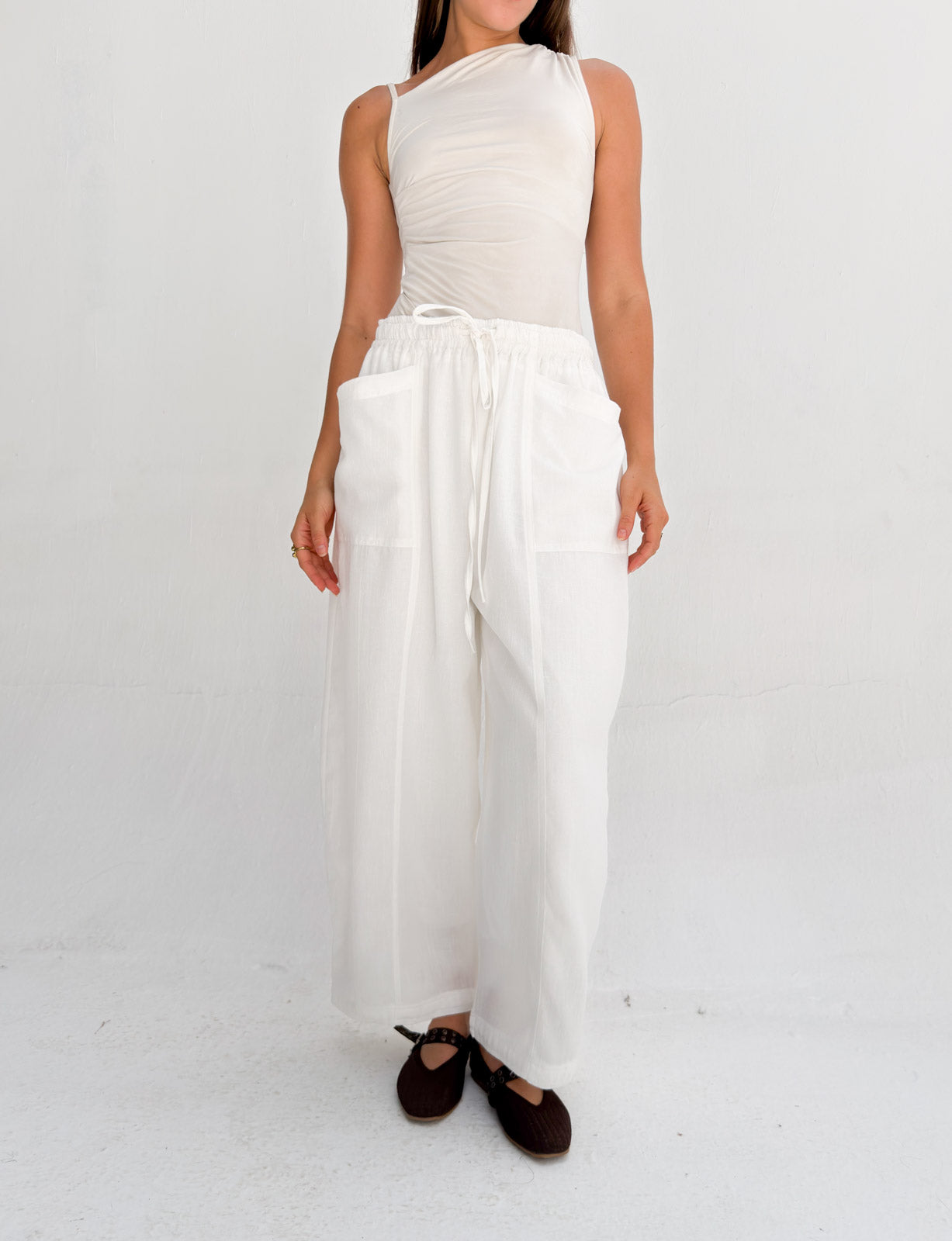 Balloon Linen Pants - White