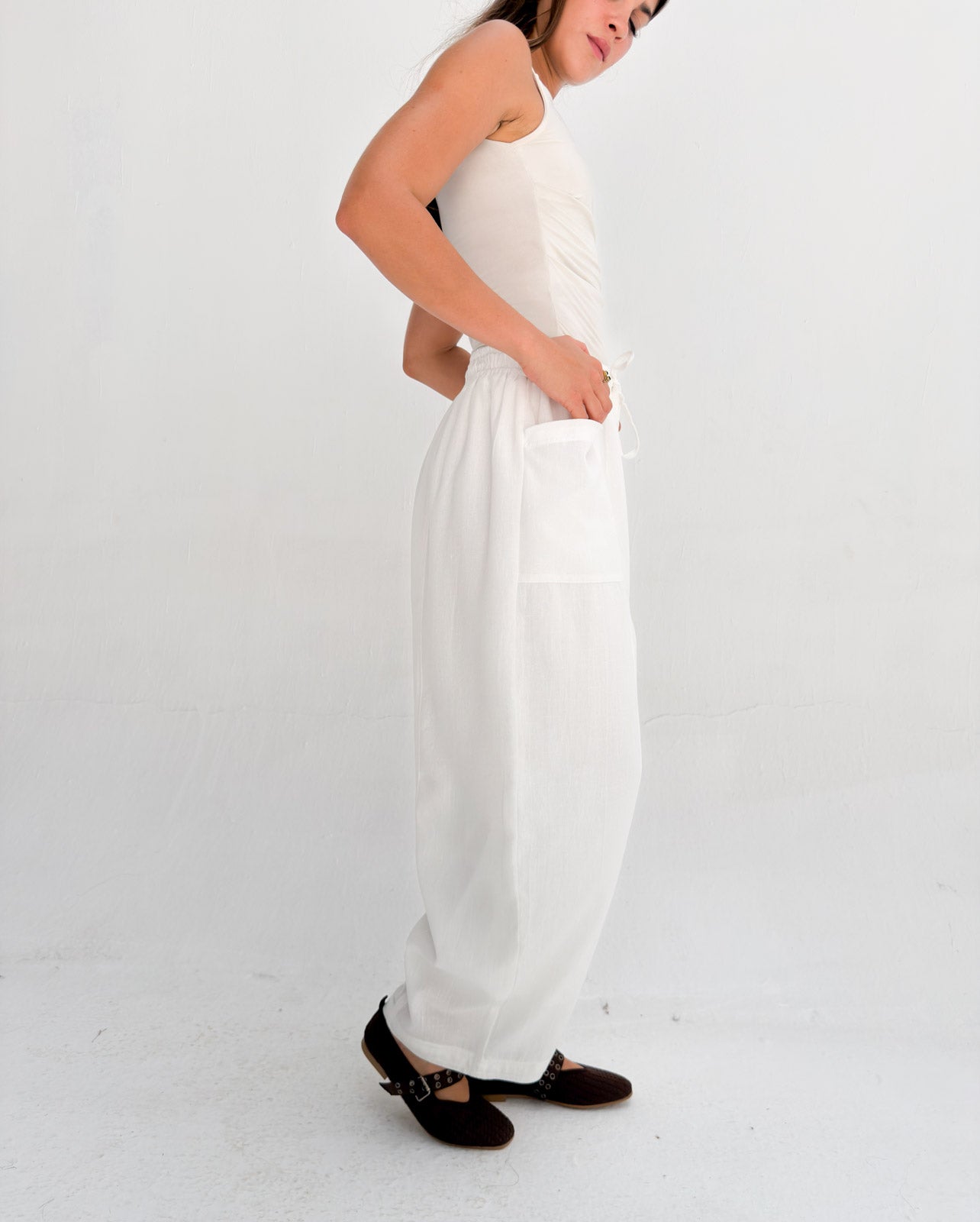 Balloon Linen Pants - White