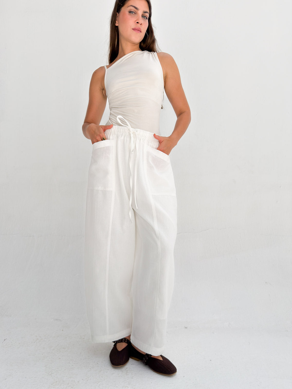 Balloon Linen Pants - White