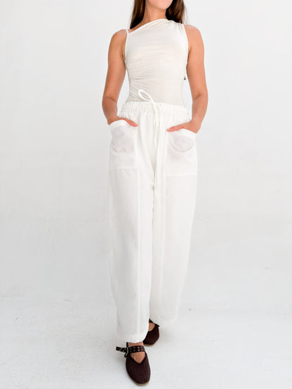 Balloon Linen Pants - White