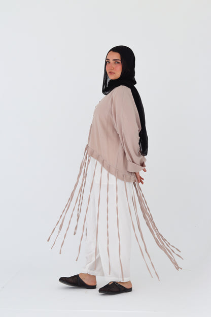 Flowy Fringes Blouse - Beige
