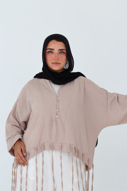 Flowy Fringes Blouse - Beige