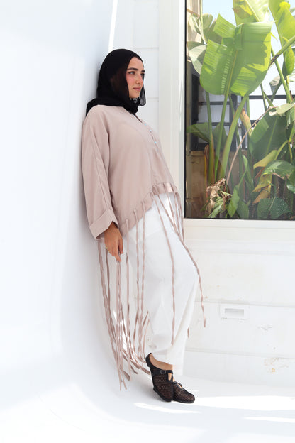 Flowy Fringes Blouse - Beige