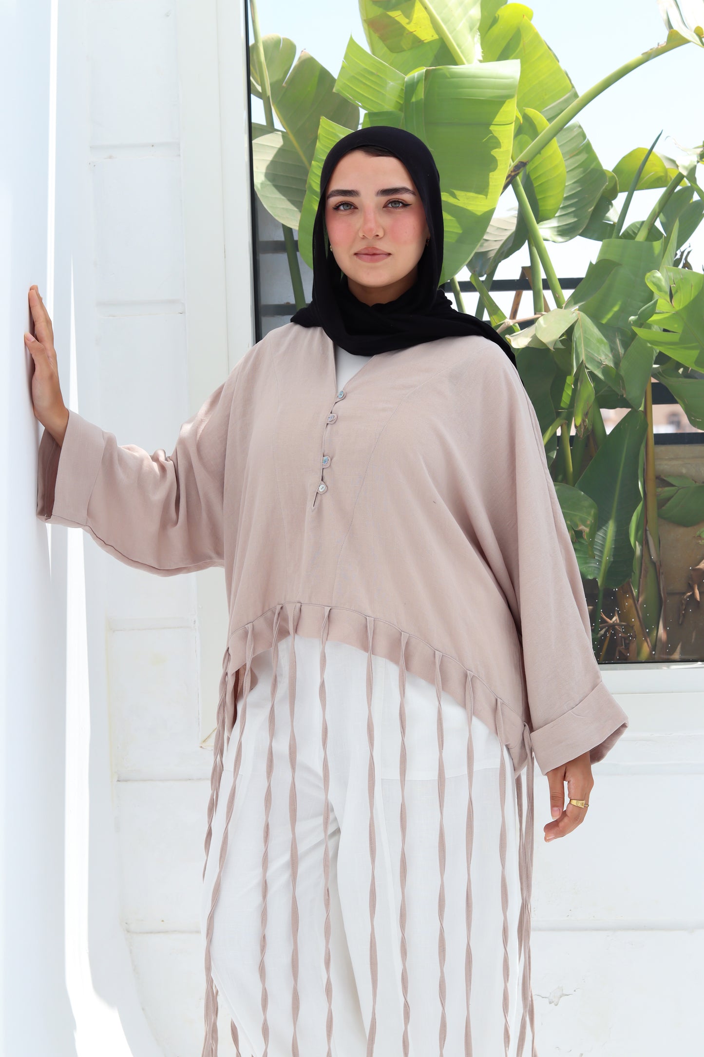 Flowy Fringes Blouse - Beige