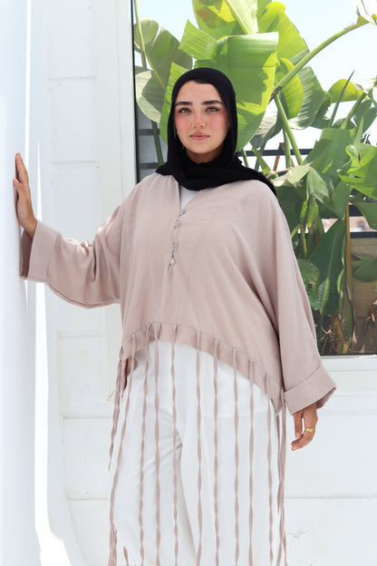 Flowy Fringes Blouse - Beige