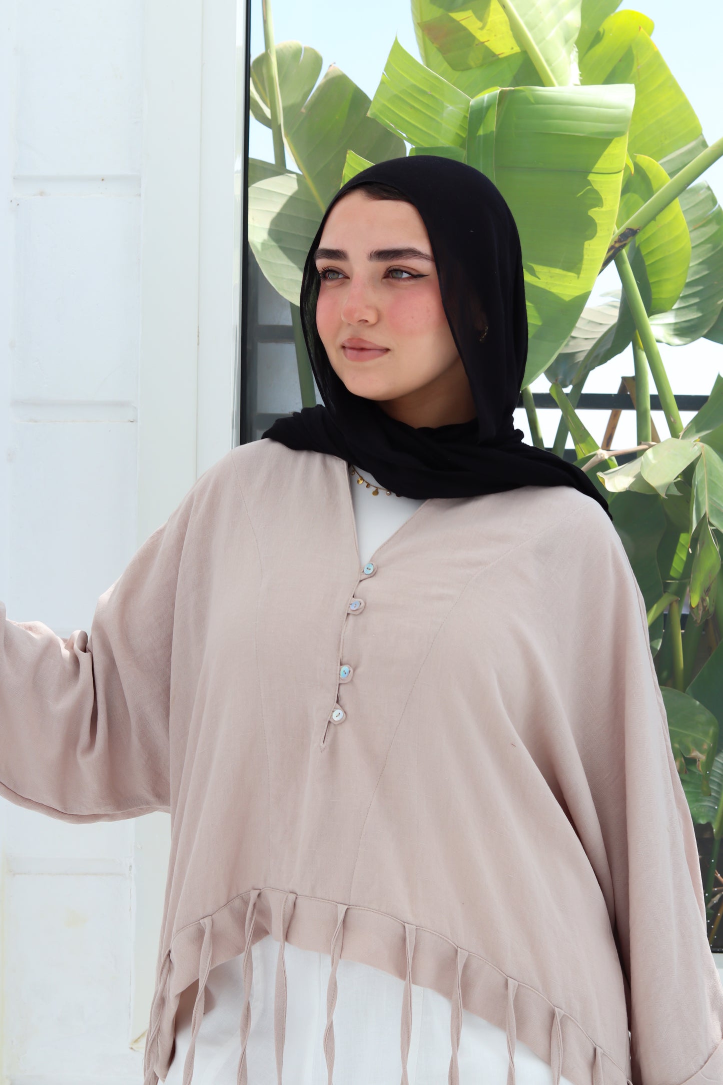 Flowy Fringes Blouse - Beige