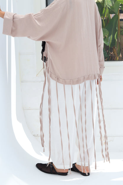Flowy Fringes Blouse - Beige