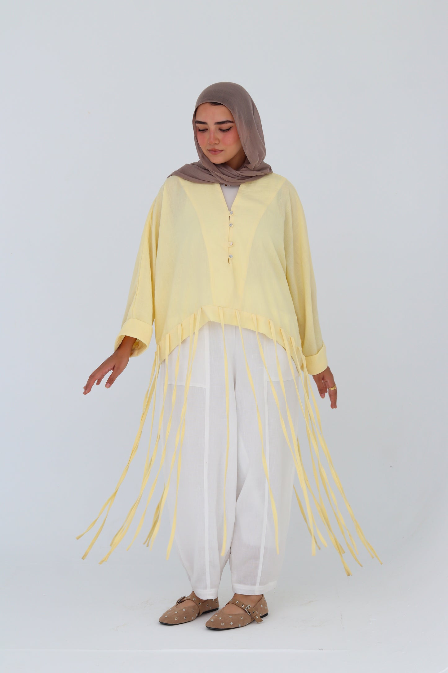 Flowy Fringes Blouse - Yellow