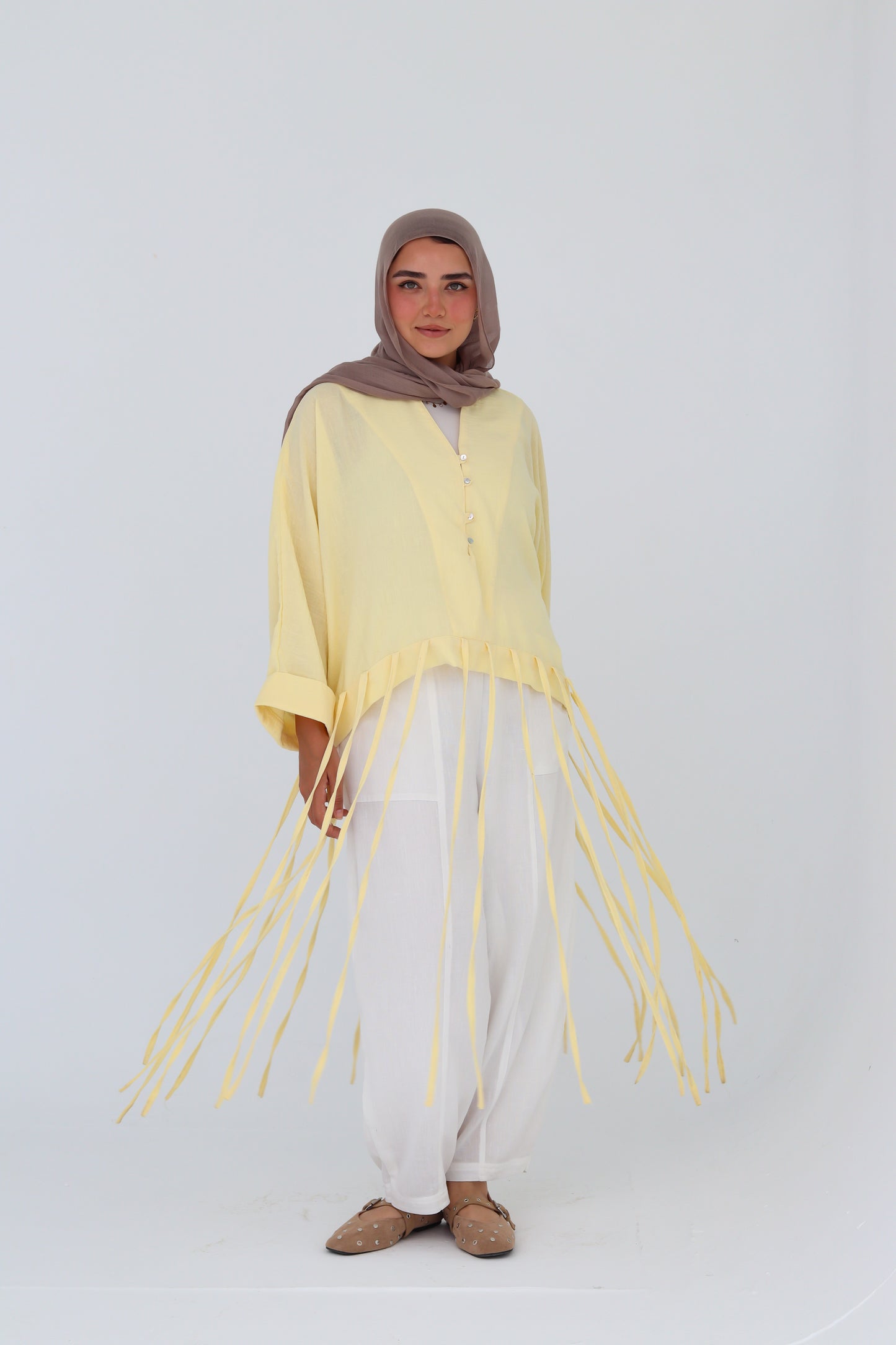 Flowy Fringes Blouse - Yellow