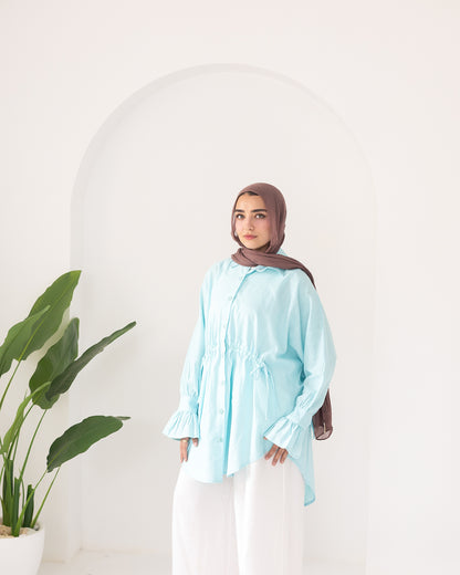 pretty girl linen shirt in Aqua