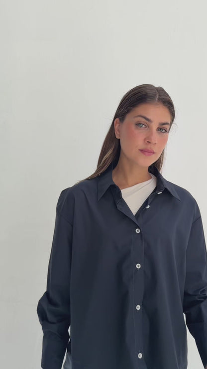 Oversized Poplin Shirt - Navy