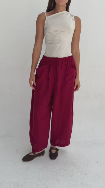 Balloon Linen Pants - Red