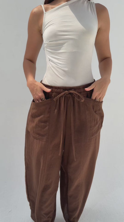 Balloon Linen Pants - Brown
