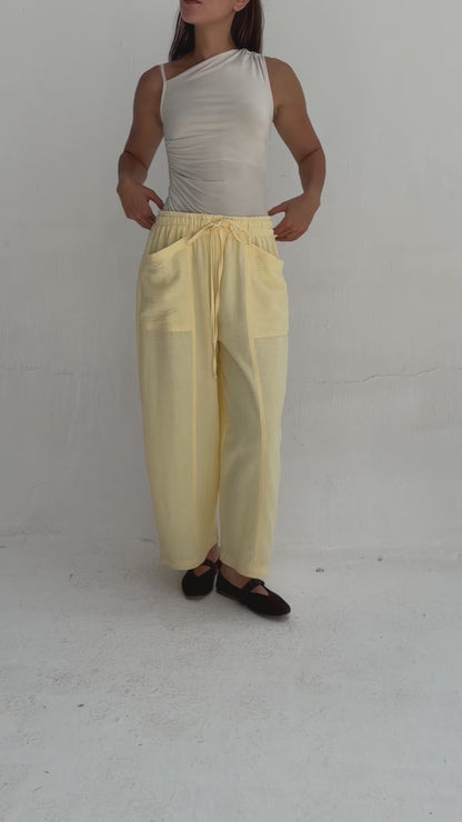 Balloon Linen Pants - Yellow